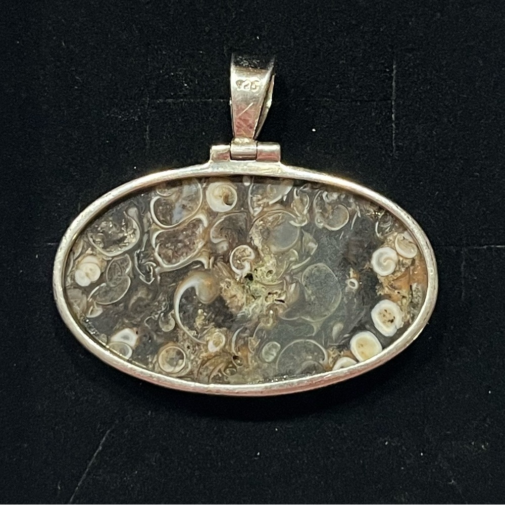 925 Sterling Silver Oval Pendant Chunky Statement Necklace Pendant. Brown tans - Picture 4 of 8